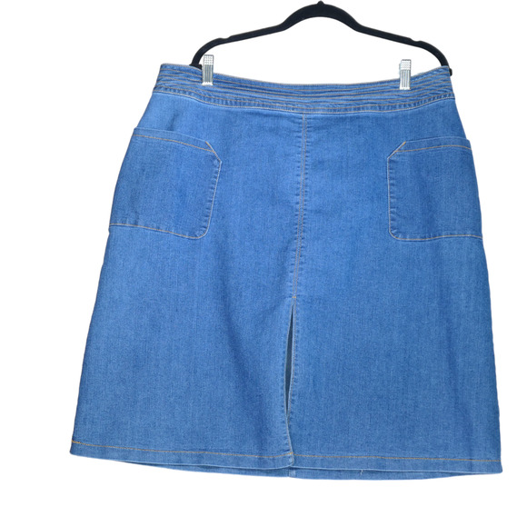 Universal Denim Skirt Womens Size 18 Blue Exposed Zipper Sexy Slit Pockets - Picture 1 of 8